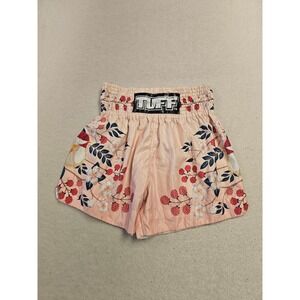 TUFF Muay Thai Boxing Shorts XL Peach Pink Floral Berry Bird Print Combat Sports
